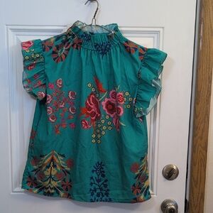 Floral Ruffle Sleeve Woman Top